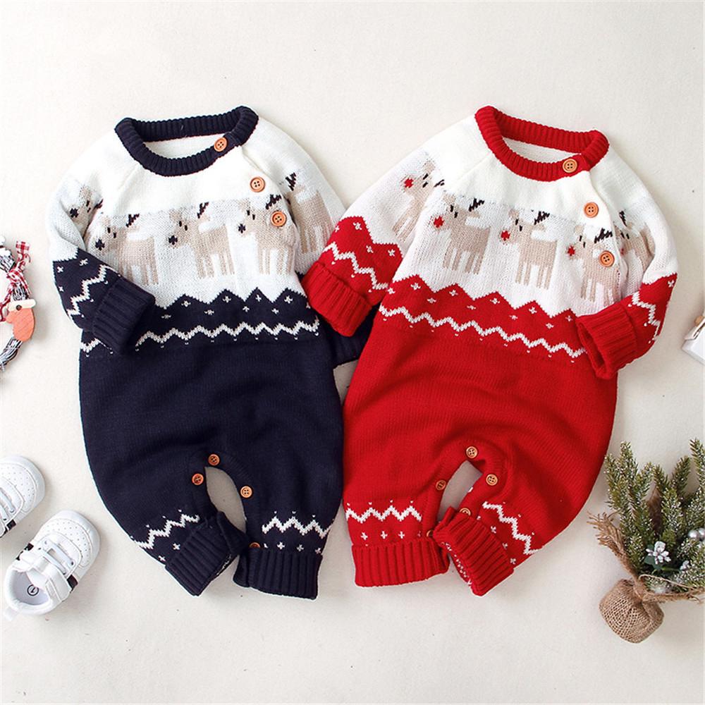 Baby Boys Christmas Cartoon Elk Long Sleeve Romper - PrettyKid