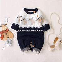 Baby Boys Christmas Cartoon Elk Long Sleeve Romper - PrettyKid