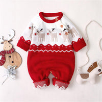 Baby Boys Christmas Cartoon Elk Long Sleeve Romper - PrettyKid