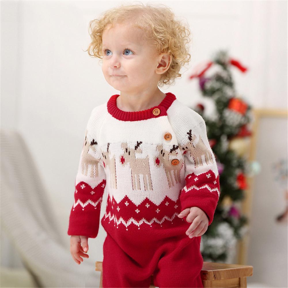 Baby Boys Christmas Cartoon Elk Long Sleeve Romper - PrettyKid