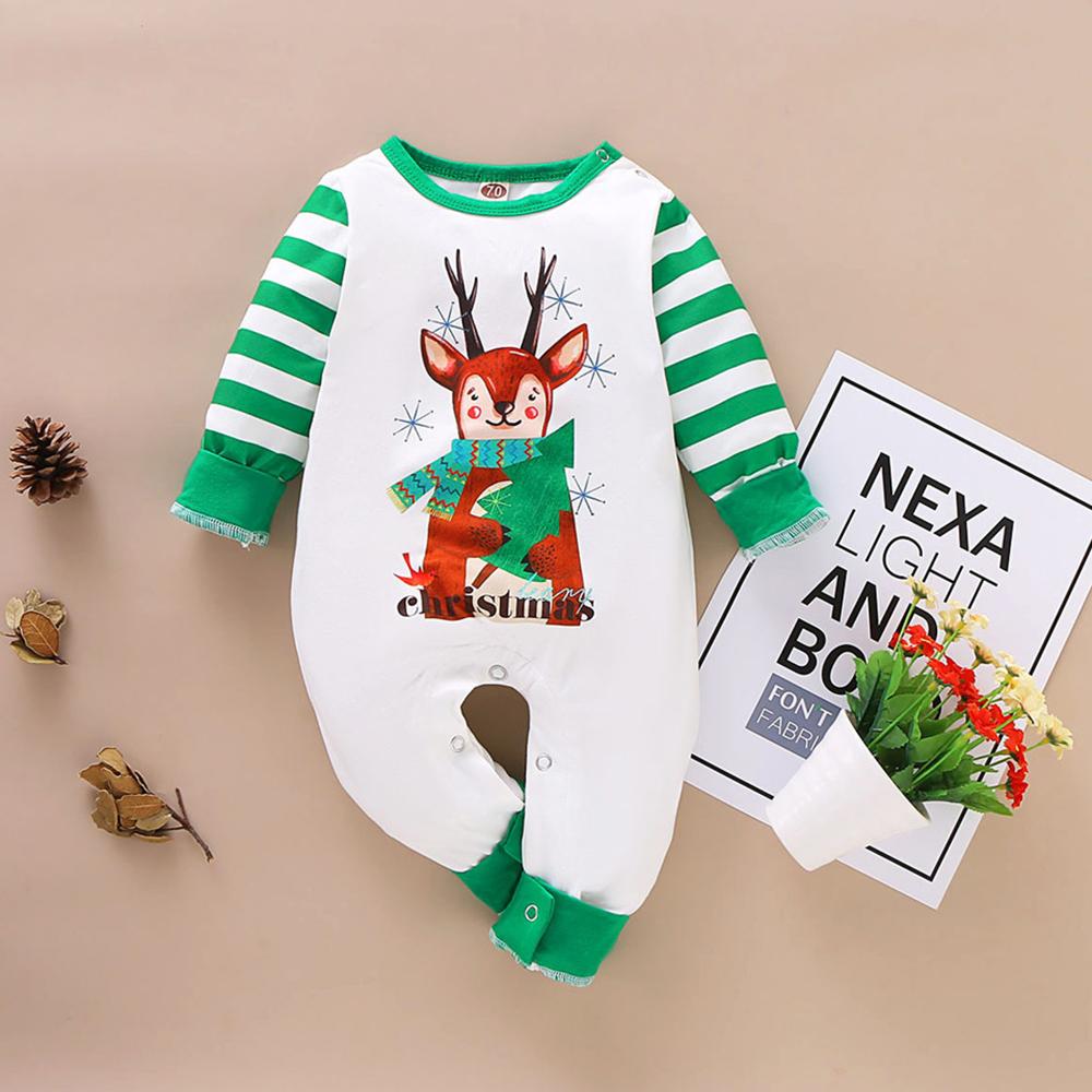 Baby Christmas Deer Striped Long Sleeve Romper - PrettyKid