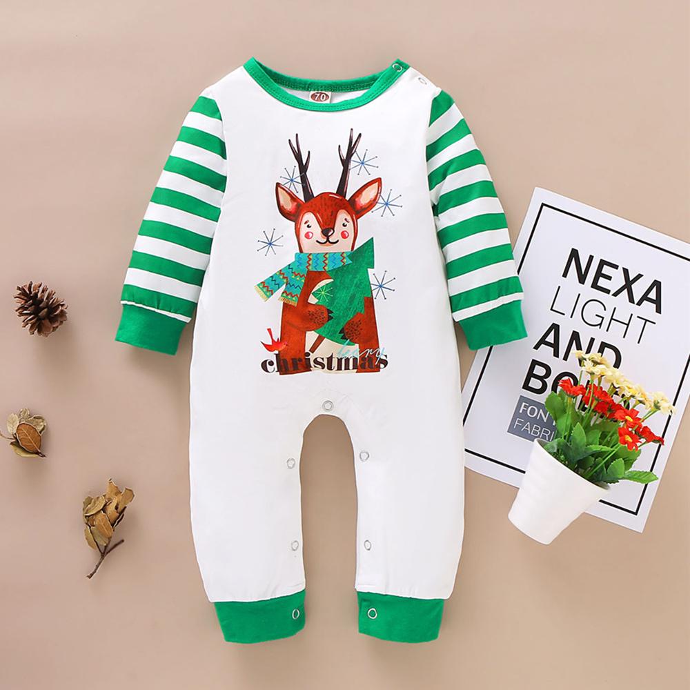 Baby Christmas Deer Striped Long Sleeve Romper - PrettyKid