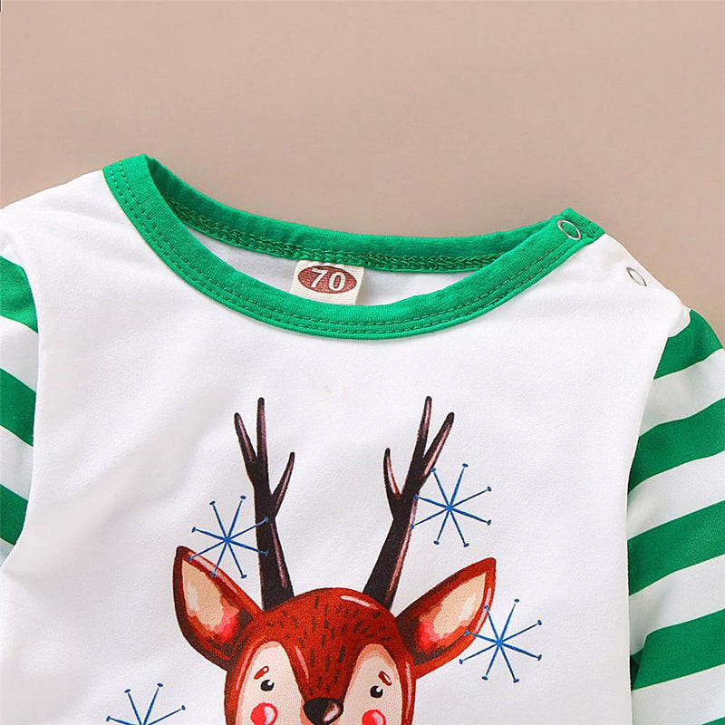 Baby Christmas Deer Striped Long Sleeve Romper - PrettyKid