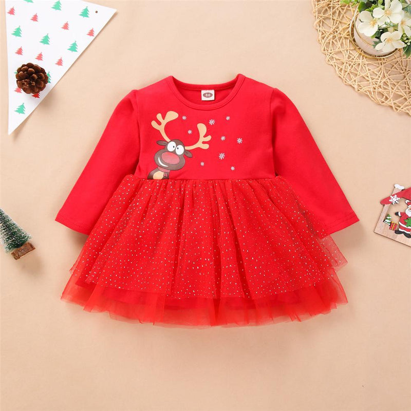 Toddler Girls Christmas Long Sleeve Mesh Dress Girls Clothing Wholesalers - PrettyKid