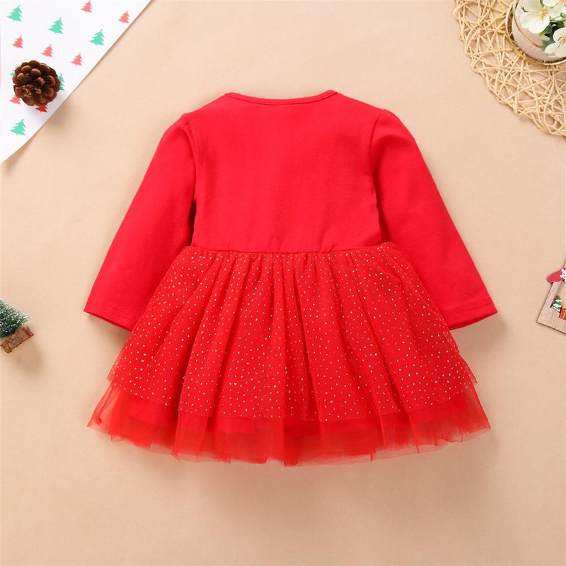 Toddler Girls Christmas Long Sleeve Mesh Dress Girls Clothing Wholesalers - PrettyKid