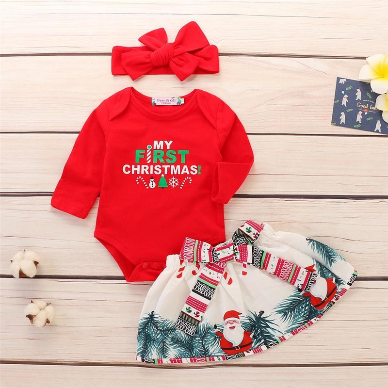 Baby Girls Christmas Long Sleeve Romper & Skirt Bulk Baby Clothes Online - PrettyKid