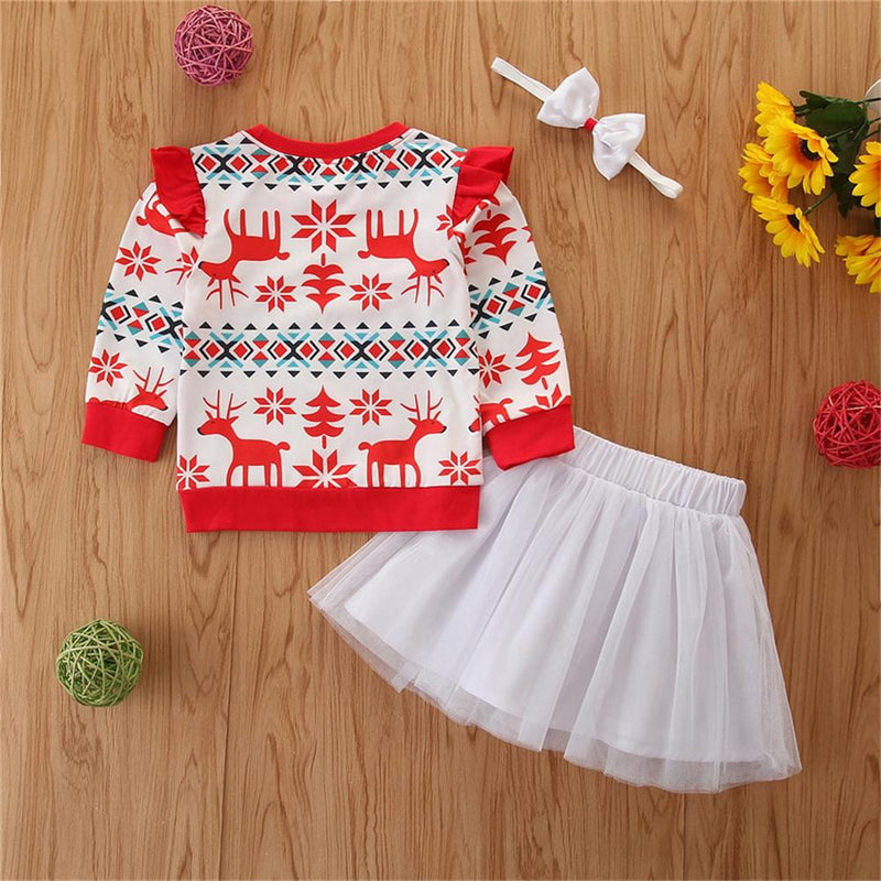 Girls Christmas Long Sleeve Top & Tulle Skirt & Headband Girls Clothing Wholesale - PrettyKid