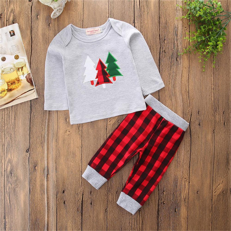 Boys Christmas Tree Long Sleeve Top & Plaid Pants Wholesale Boys Clothing Suppliers - PrettyKid