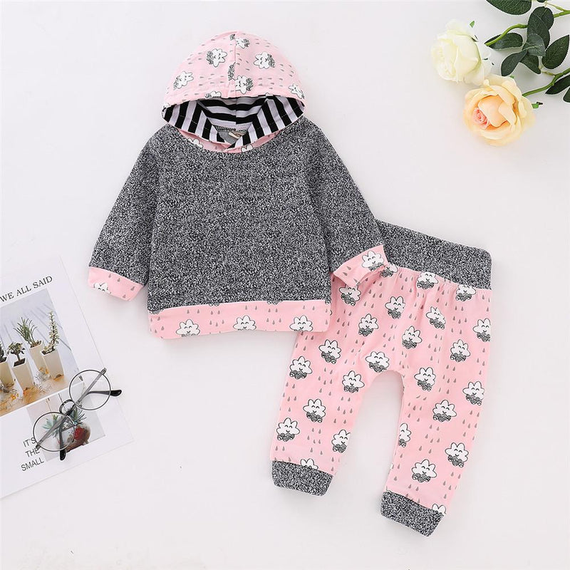 Baby Girls Cloud Cartoon Long Sleeve Hooded Tops & Pants - PrettyKid