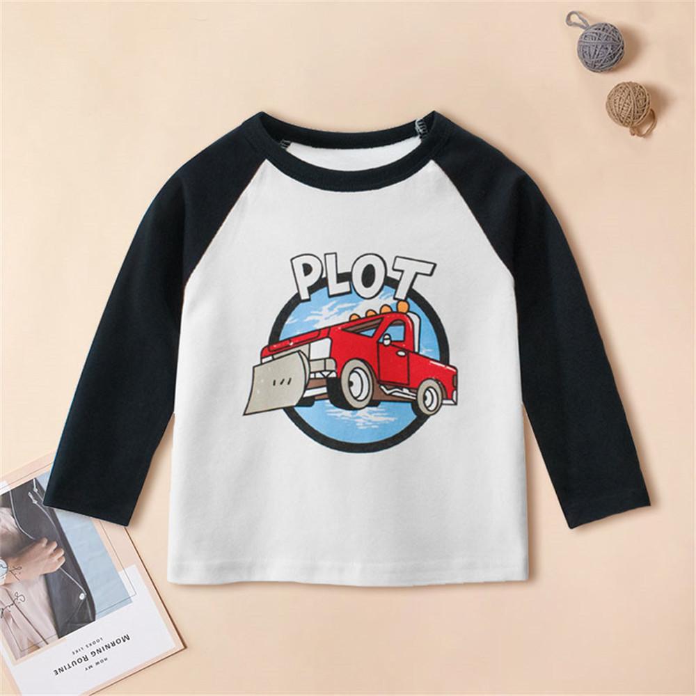 Boys Color Block Car Print Cartton Long Sleeve Tops - PrettyKid