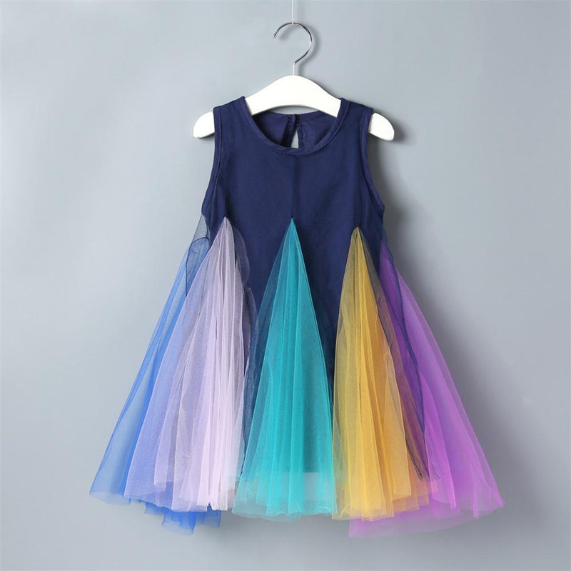 Girls Color Block Chiffon Splicing Sleeveless Dress Kids Wholesale Clothing - PrettyKid