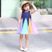 Girls Color Block Chiffon Splicing Sleeveless Dress Kids Wholesale Clothing - PrettyKid