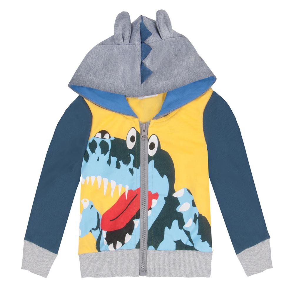 Boys Color Block Crocodile Dinosaur Printed Hooded Jackets Wholesale - PrettyKid