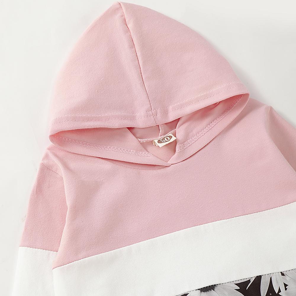 Unisex Color Block Flower Printed Hooded Long Sleeve Top & Pants Kids Wear Wholesale - PrettyKid