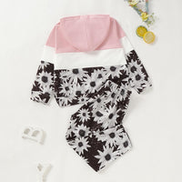Unisex Color Block Flower Printed Hooded Long Sleeve Top & Pants Kids Wear Wholesale - PrettyKid