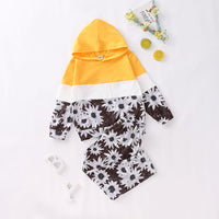 Unisex Color Block Flower Printed Hooded Long Sleeve Top & Pants Kids Wear Wholesale - PrettyKid