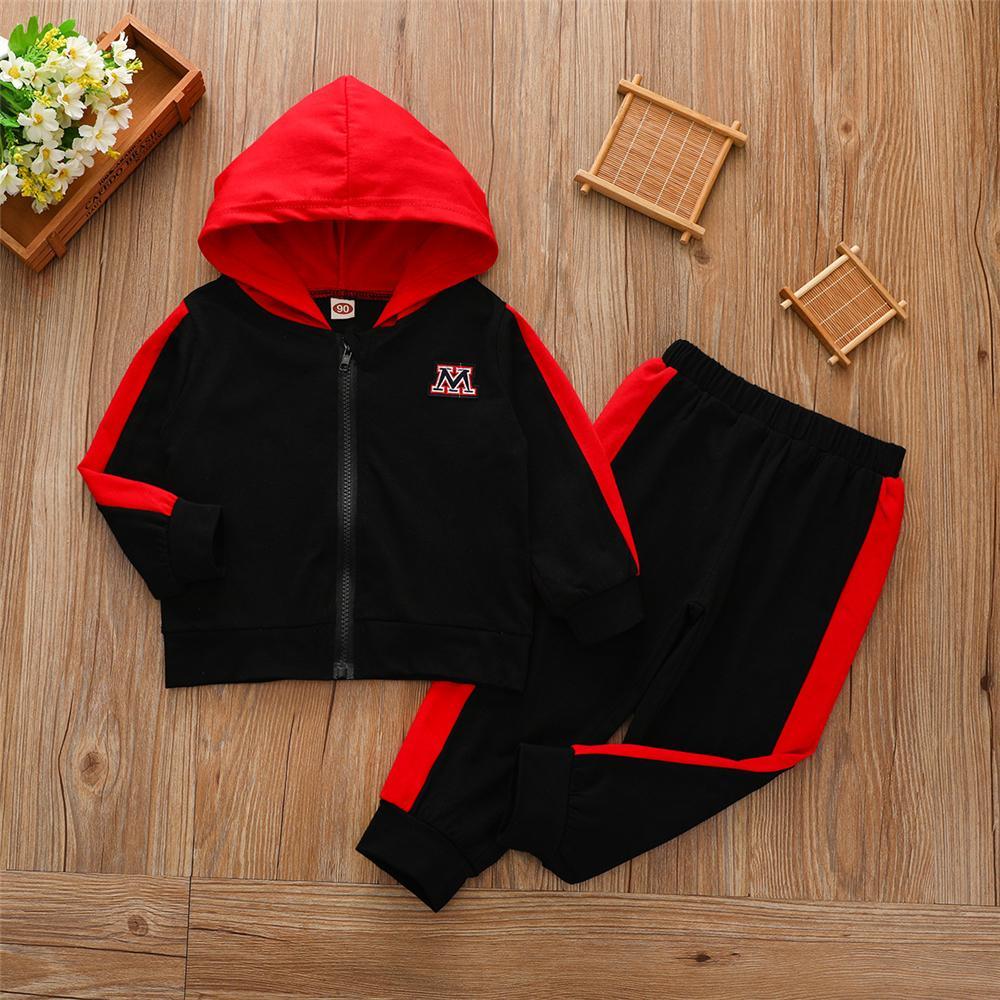 Boys Color Block Hooded Long Sleeve Zipper Tracksuit Wholesale Boys Suits - PrettyKid