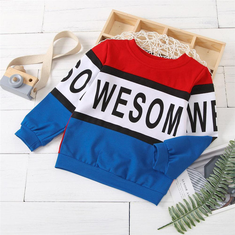 Unisex Color Block Letter Printed Long Sleeve Top Kids Wholesale Clothing - PrettyKid