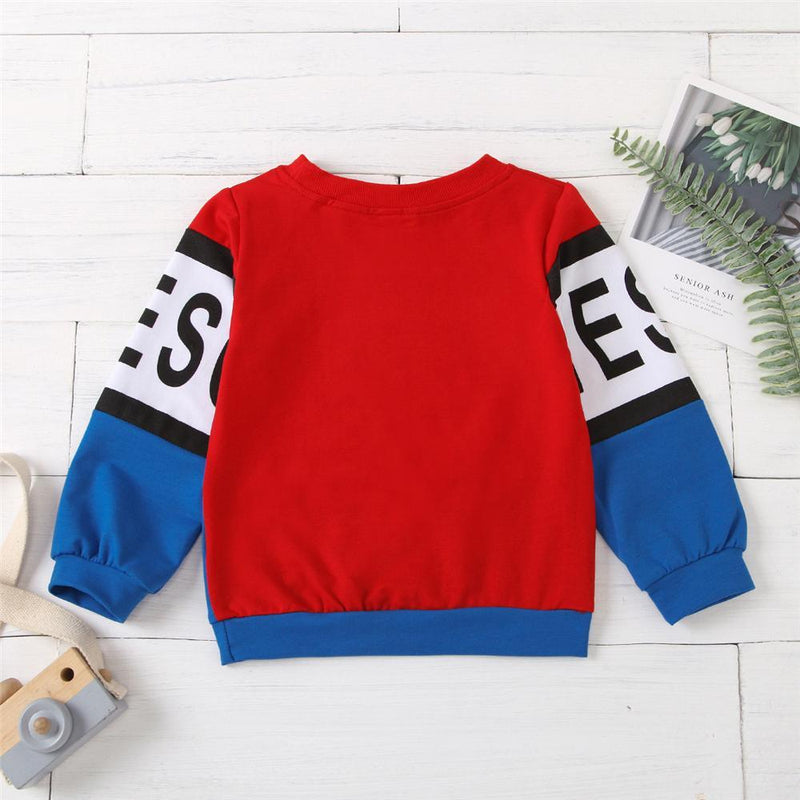 Unisex Color Block Letter Printed Long Sleeve Top Kids Wholesale Clothing - PrettyKid