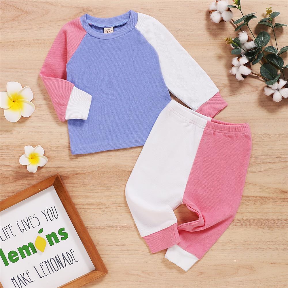 Baby Unisex Color Block Long Sleeve Crew Neck Top & Pants Baby Wholesale Suppliers - PrettyKid