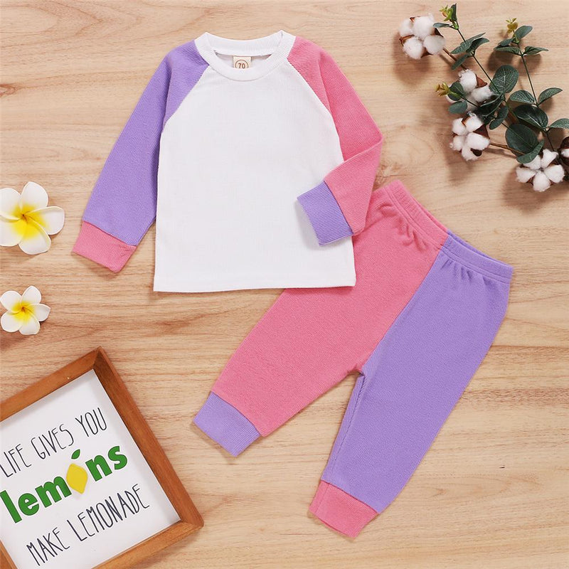 Baby Unisex Color Block Long Sleeve Crew Neck Top & Pants Baby Wholesale Suppliers - PrettyKid