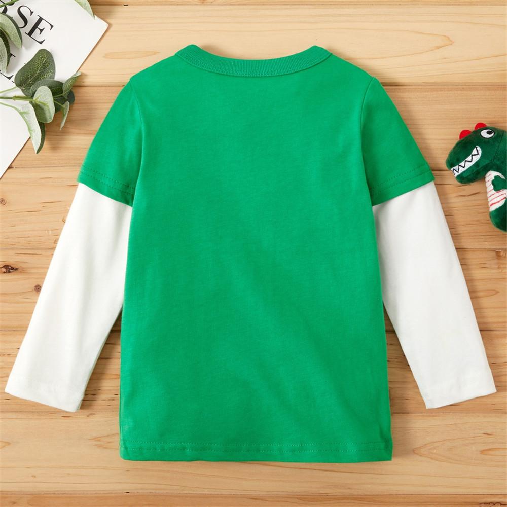 Boys Color Block Long Sleeve Dinosaur Animal Printed Tops - PrettyKid