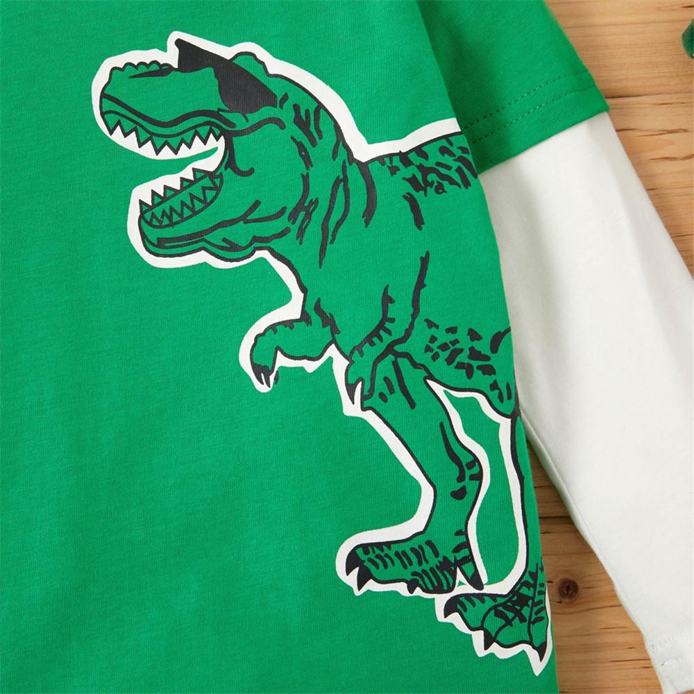 Boys Color Block Long Sleeve Dinosaur Animal Printed Tops - PrettyKid