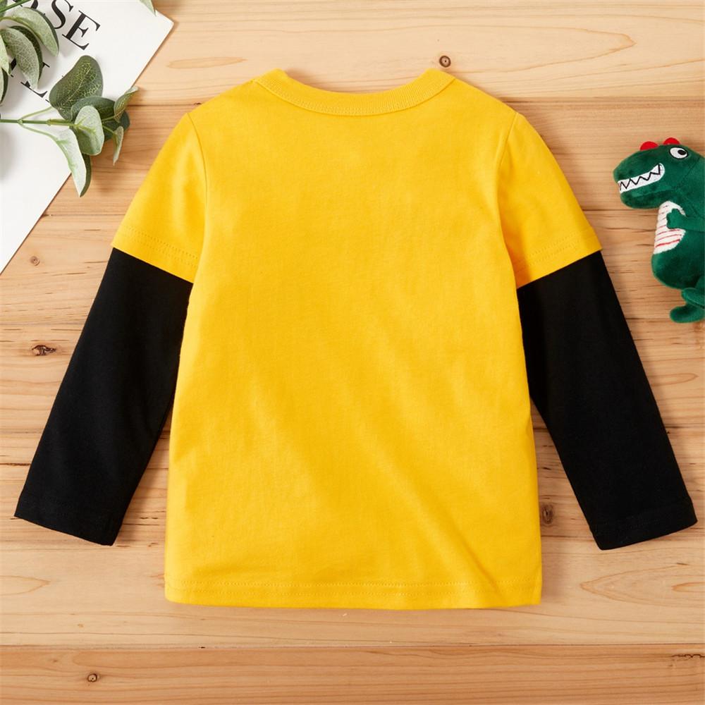 Boys Color Block Long Sleeve Dinosaur Animal Printed Tops - PrettyKid