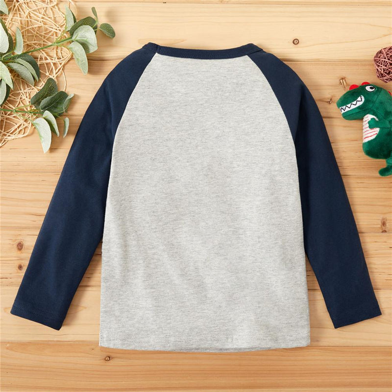 Boys Color Block Long Sleeve Dinosaur Print Tops - PrettyKid