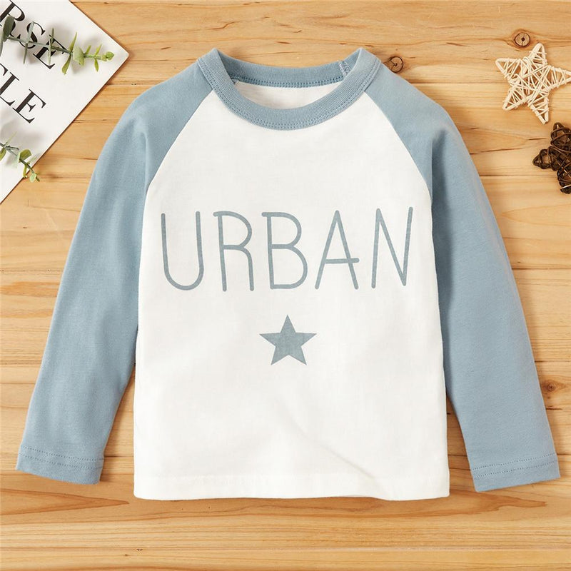 Girls Color Block Long Sleeve Letter Printed Casual Tops - PrettyKid
