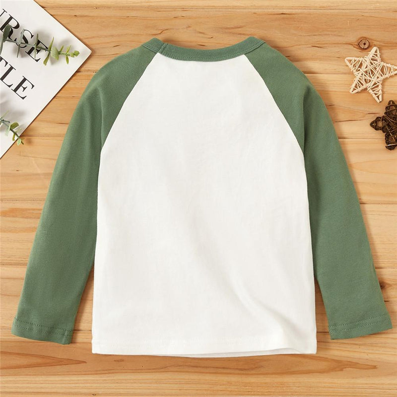 Girls Color Block Long Sleeve Letter Printed Casual Tops - PrettyKid