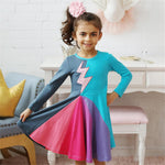 Girls Color Block Long Sleeve Pleated Dress Girl Boutique Clothing Wholesale - PrettyKid