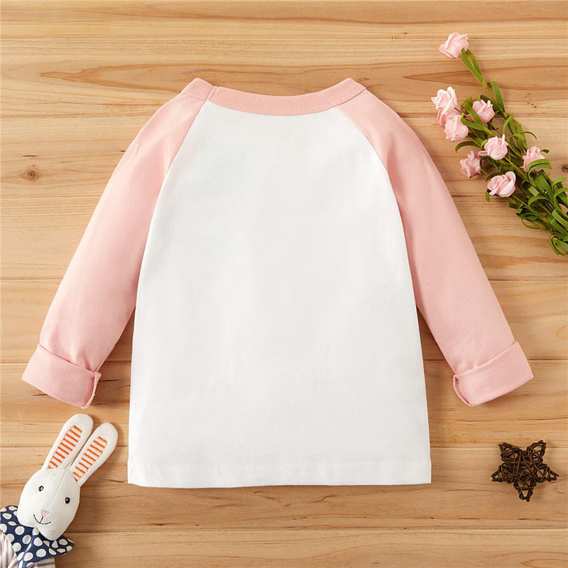 Girls Color Block Rabbit Letter Printed Long-sleeve Tops - PrettyKid