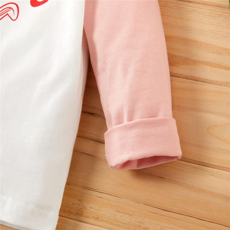 Girls Color Block Rabbit Letter Printed Long-sleeve Tops - PrettyKid