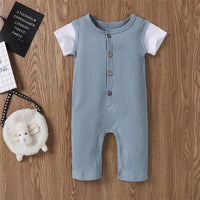 Baby Unisex Color Block Short Sleeve Button Romper Baby clothing Wholesale vendors - PrettyKid