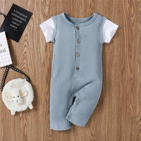 Baby Unisex Color Block Short Sleeve Button Romper Baby clothing Wholesale vendors - PrettyKid