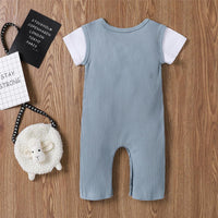 Baby Unisex Color Block Short Sleeve Button Romper Baby clothing Wholesale vendors - PrettyKid
