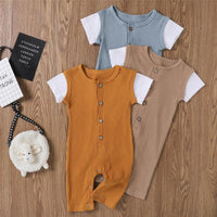 Baby Unisex Color Block Short Sleeve Button Romper Baby clothing Wholesale vendors - PrettyKid