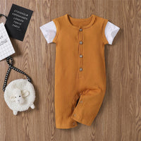 Baby Unisex Color Block Short Sleeve Button Romper Baby clothing Wholesale vendors - PrettyKid