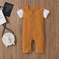 Baby Unisex Color Block Short Sleeve Button Romper Baby clothing Wholesale vendors - PrettyKid