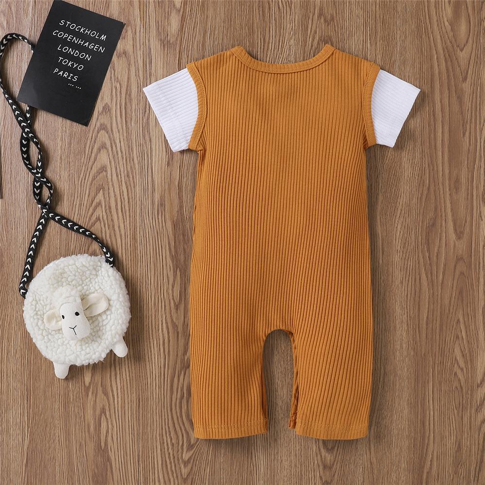 Baby Unisex Color Block Short Sleeve Button Romper Baby clothing Wholesale vendors - PrettyKid