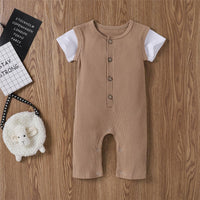 Baby Unisex Color Block Short Sleeve Button Romper Baby clothing Wholesale vendors - PrettyKid