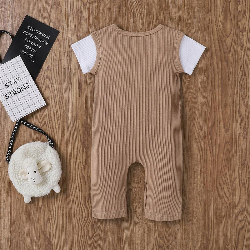 Baby Unisex Color Block Short Sleeve Button Romper Baby clothing Wholesale vendors - PrettyKid