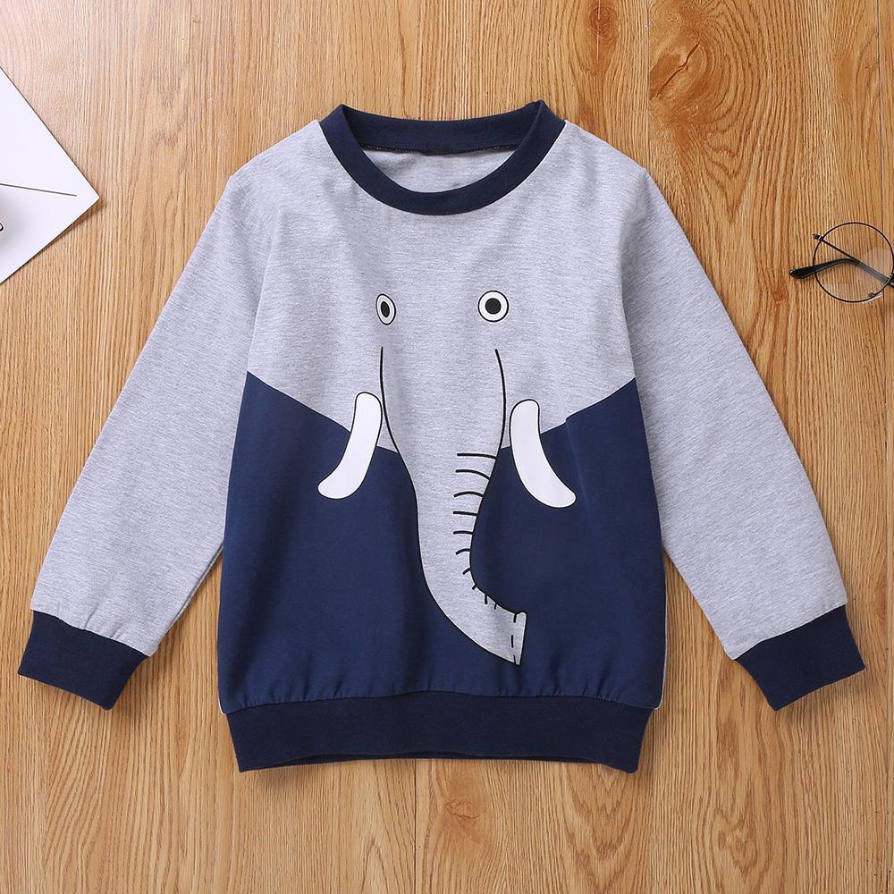 Boys Color Blocking Elephant Long Sleeve Top Trendy Kids Wholesale Clothing - PrettyKid