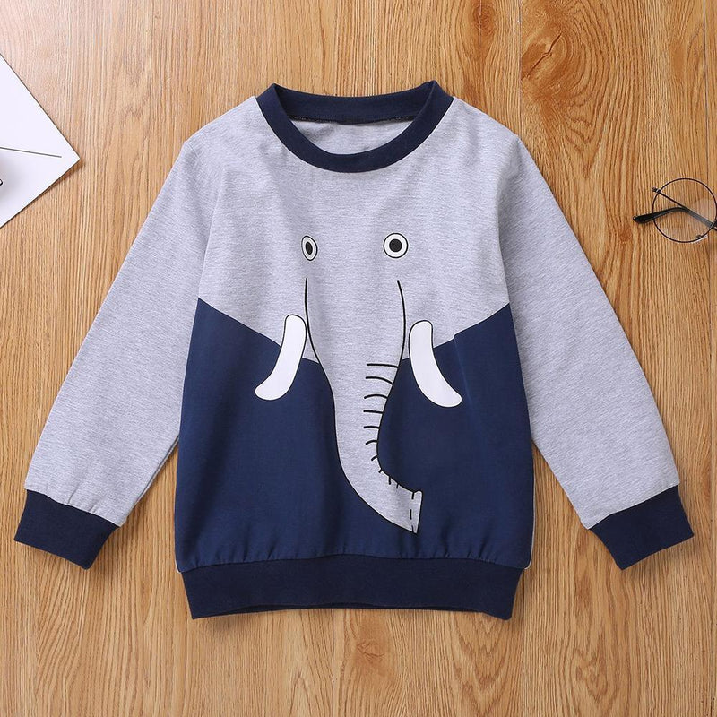 Boys Color Blocking Elephant Long Sleeve Top Trendy Kids Wholesale Clothing - PrettyKid