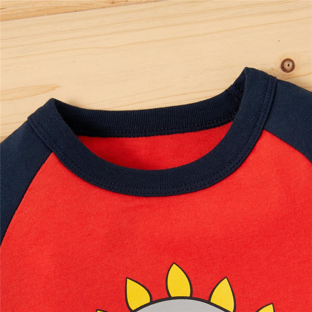 Boys Color Blocking Long Sleeve Dinosaur Print Tops - PrettyKid