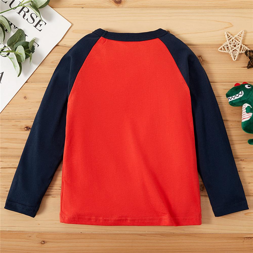Boys Color Blocking Long Sleeve Dinosaur Print Tops - PrettyKid