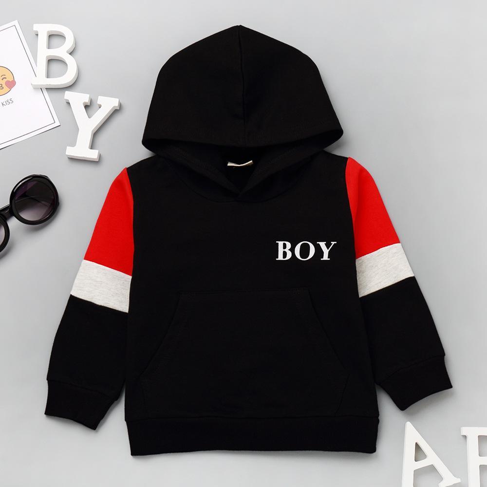 Boys Color Constrast Hooded Long Sleeve Tops Wholesale - PrettyKid