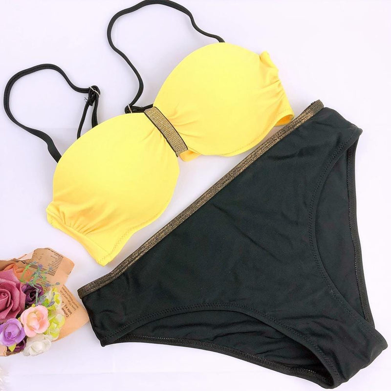 Women Color Contrast Bikini Sexy Swimming Suit kids apparel wholesale - PrettyKid