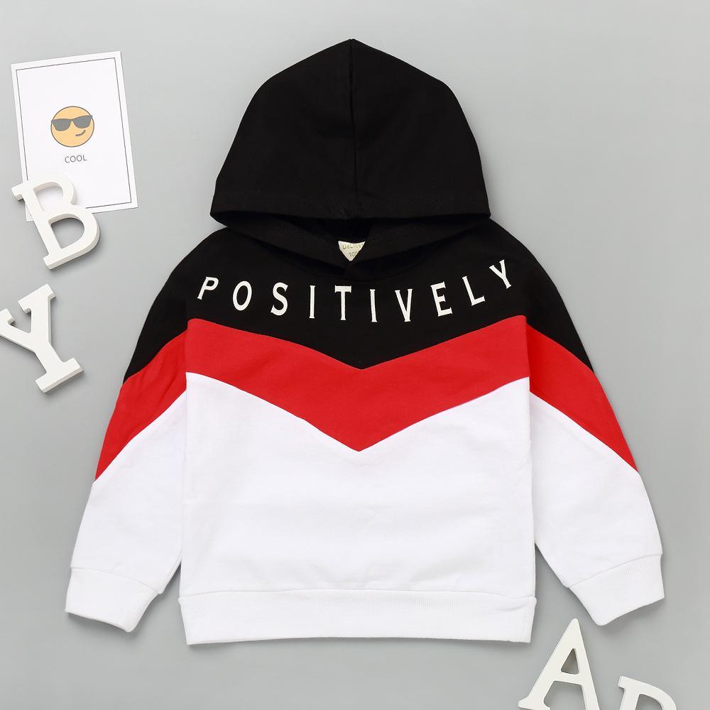 Boys Color Contrast Letter Printed Hooded Tops Wholesale - PrettyKid